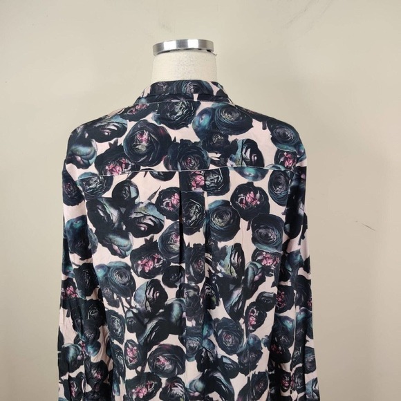 Dylan Gray Floral Silk Shirt Blouse Moody Roses Dark Romance Goth - Picture 8 of 11
